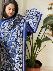 Blue Handmade Nakshi Kantha Dupatta in Pure Silk - Masakalee