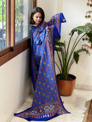Blue Handmade Nakshi Kantha Dupatta in Pure Silk - Masakalee