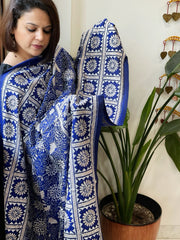 Blue Handmade Nakshi Kantha Dupatta in Pure Silk - Masakalee