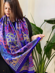 Blue Handmade Reverse Nakshi Kantha Stole in Pure Silk - Masakalee