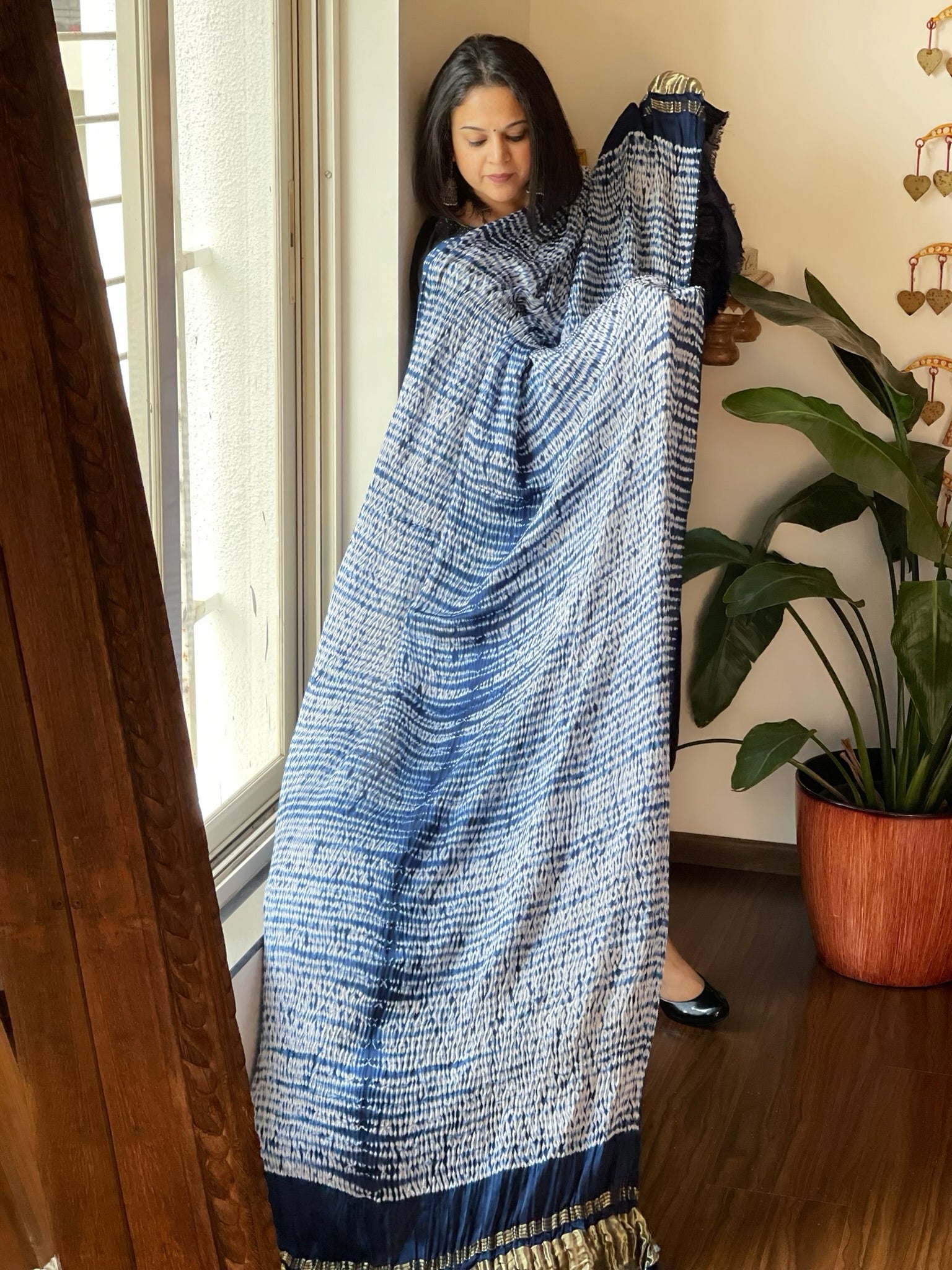 Blue Handmade Shibori Dupatta in Modal Silk - Masakalee
