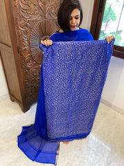 Blue Handwoven Brocade Suit Set in Pure Crepe - Masakalee