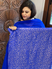 Blue Handwoven Brocade Suit Set in Pure Crepe - Masakalee