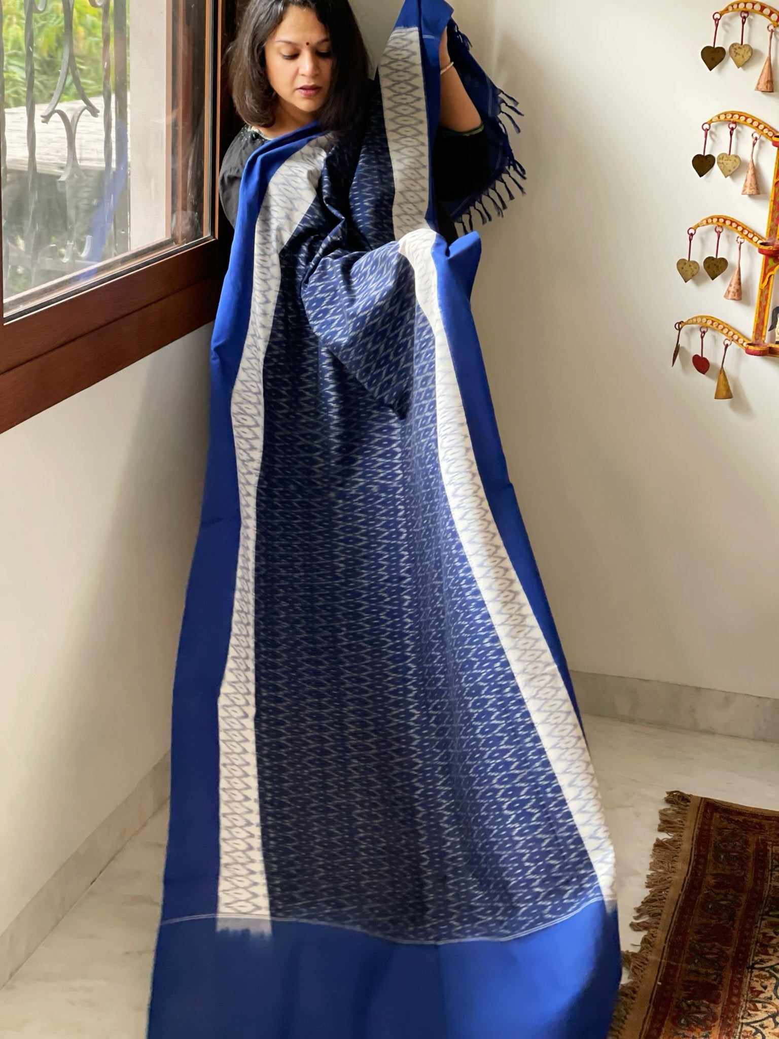 Blue Handwoven Ikat Dupatta in Cotton - Masakalee