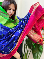 Blue Handwoven Ikat Dupatta in Pure Silk - Masakalee