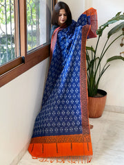 Blue Handwoven Ikat Dupatta with Handpainted Madhubani in Cotton - Masakalee