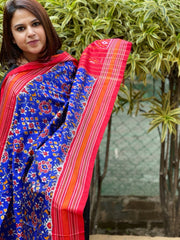 Blue Handwoven Ikat Patola Dupatta in Pure Silk - Masakalee