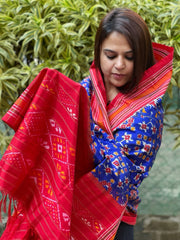 Blue Handwoven Ikat Patola Dupatta in Pure Silk - Masakalee