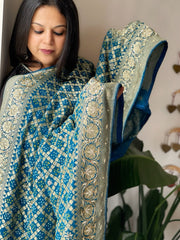 Blue Handwoven NeemZari Bareek Bandhani with Dabka Handwork in Pure Georgette - Masakalee