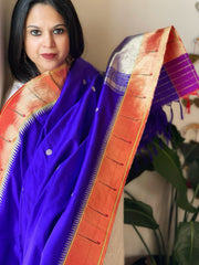 Blue Handwoven Paithani Dupatta in Pure Silk - Masakalee