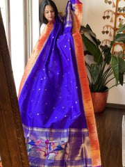 Blue Handwoven Paithani Dupatta in Pure Silk - Masakalee