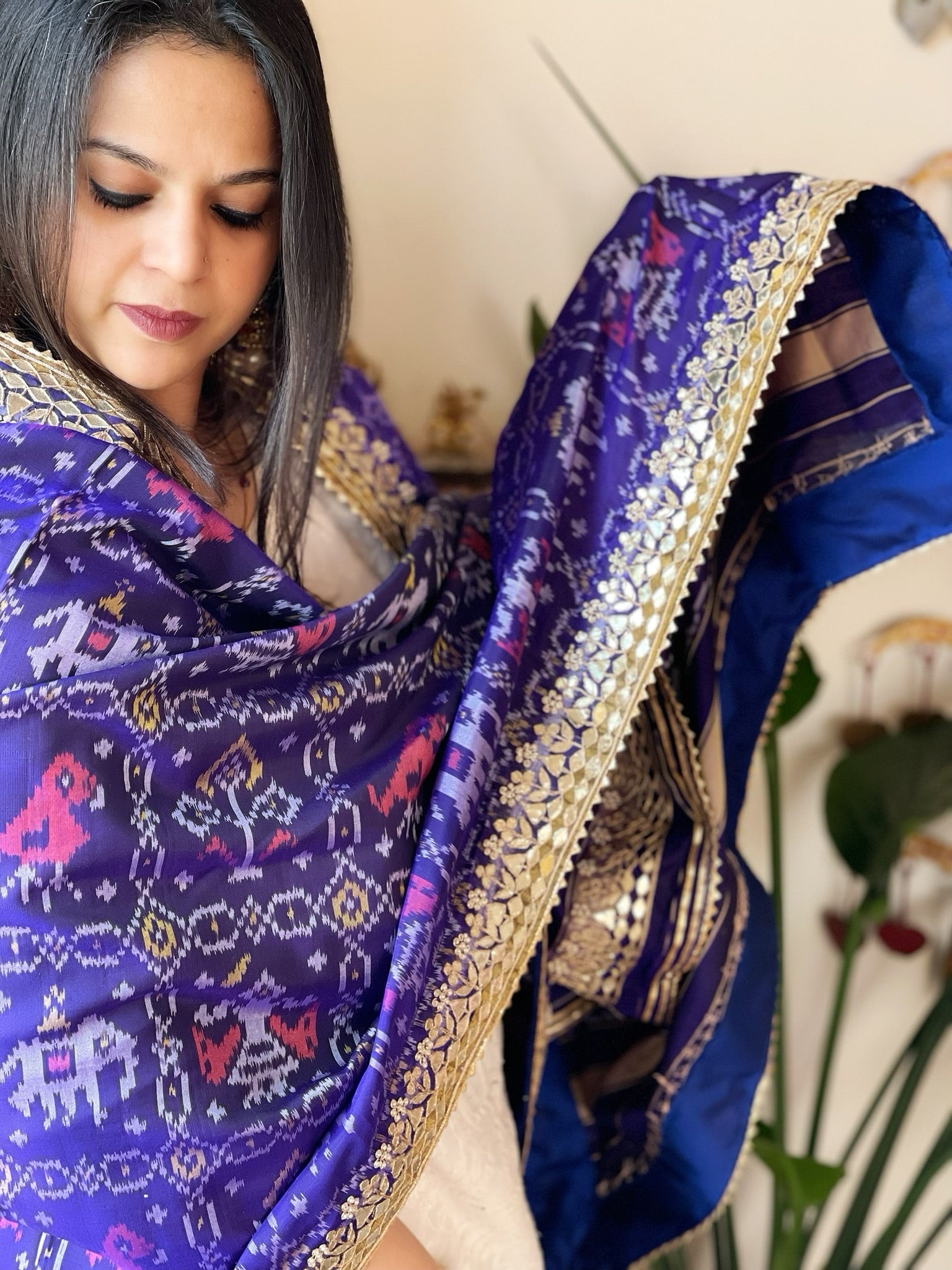 Blue Handwoven Rajkot Patola with Gotapatti Handwork in Pure Silk - Masakalee