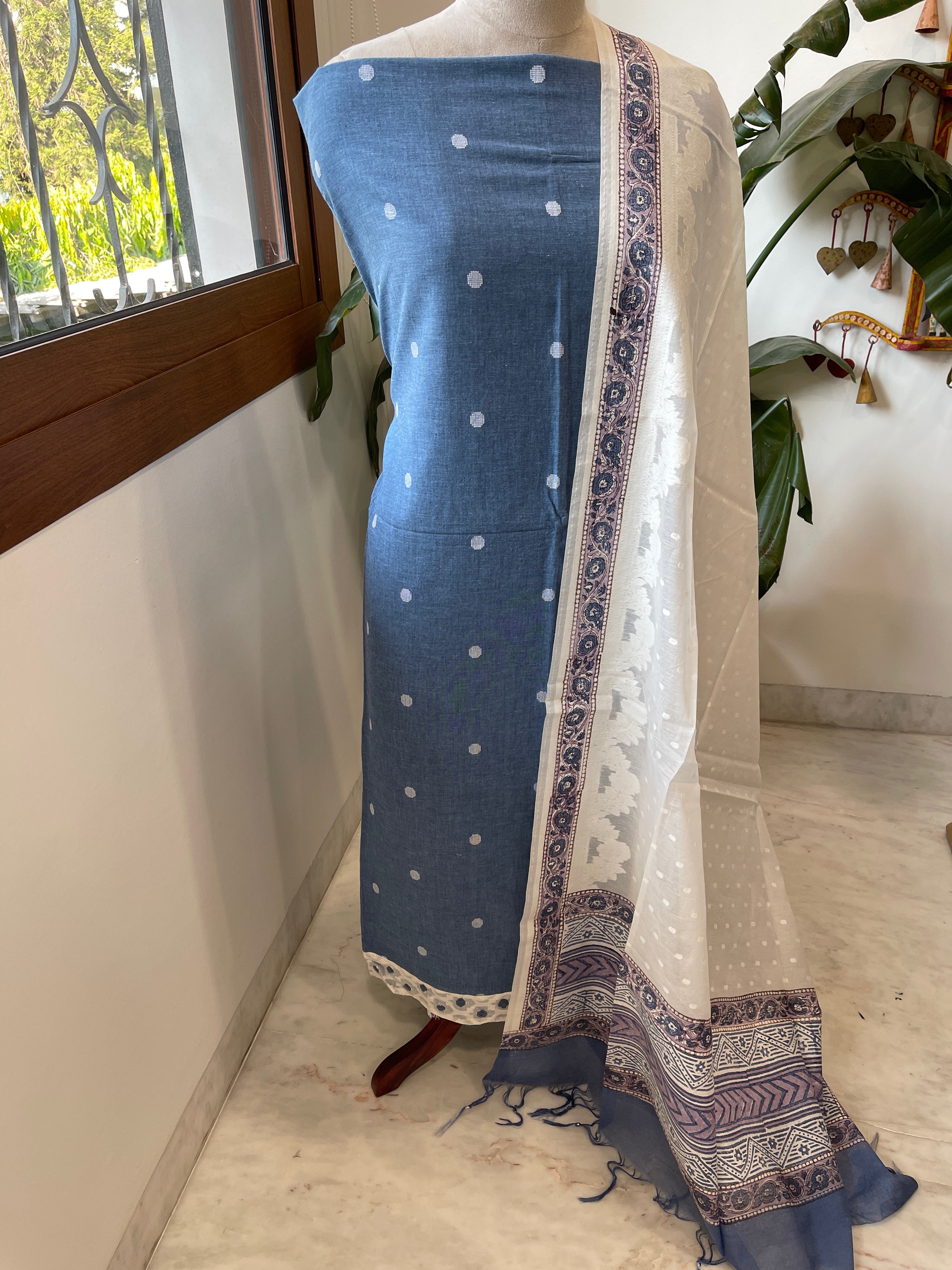Blue Handwoven Suit Sets in Pure Cotton - Masakalee