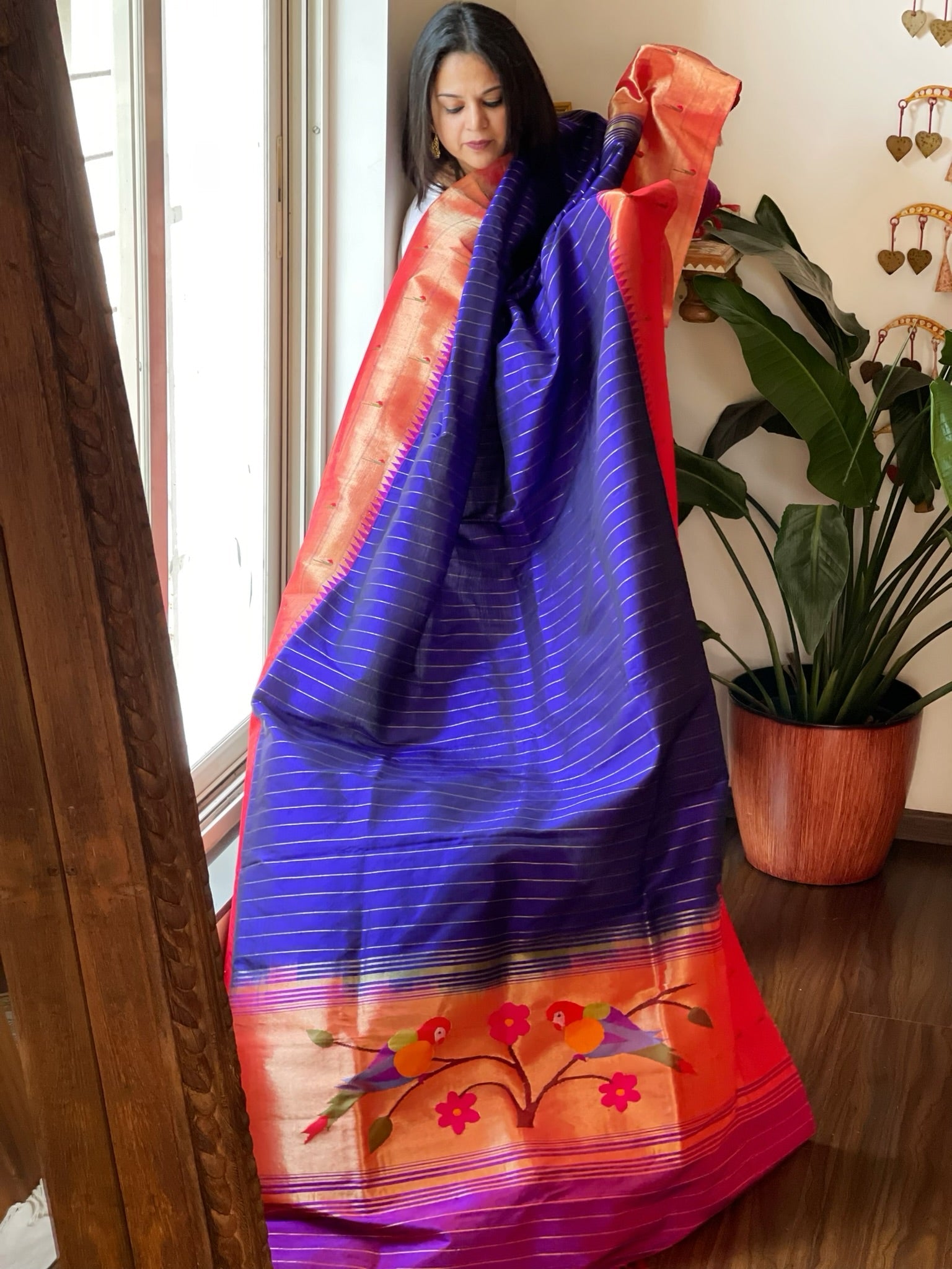 Blue Handwoven Triple Zari Border Paithani Dupatta in Pure Silk - Masakalee