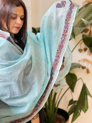 Blue Kota Cotton Dupatta with Kantha Hand Embroidery - Masakalee