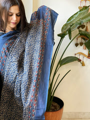 Blue Kota Cotton Handblock Printed Dupatta - Masakalee