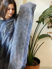 Blue Kota Cotton Handblock Printed Dupatta - Masakalee