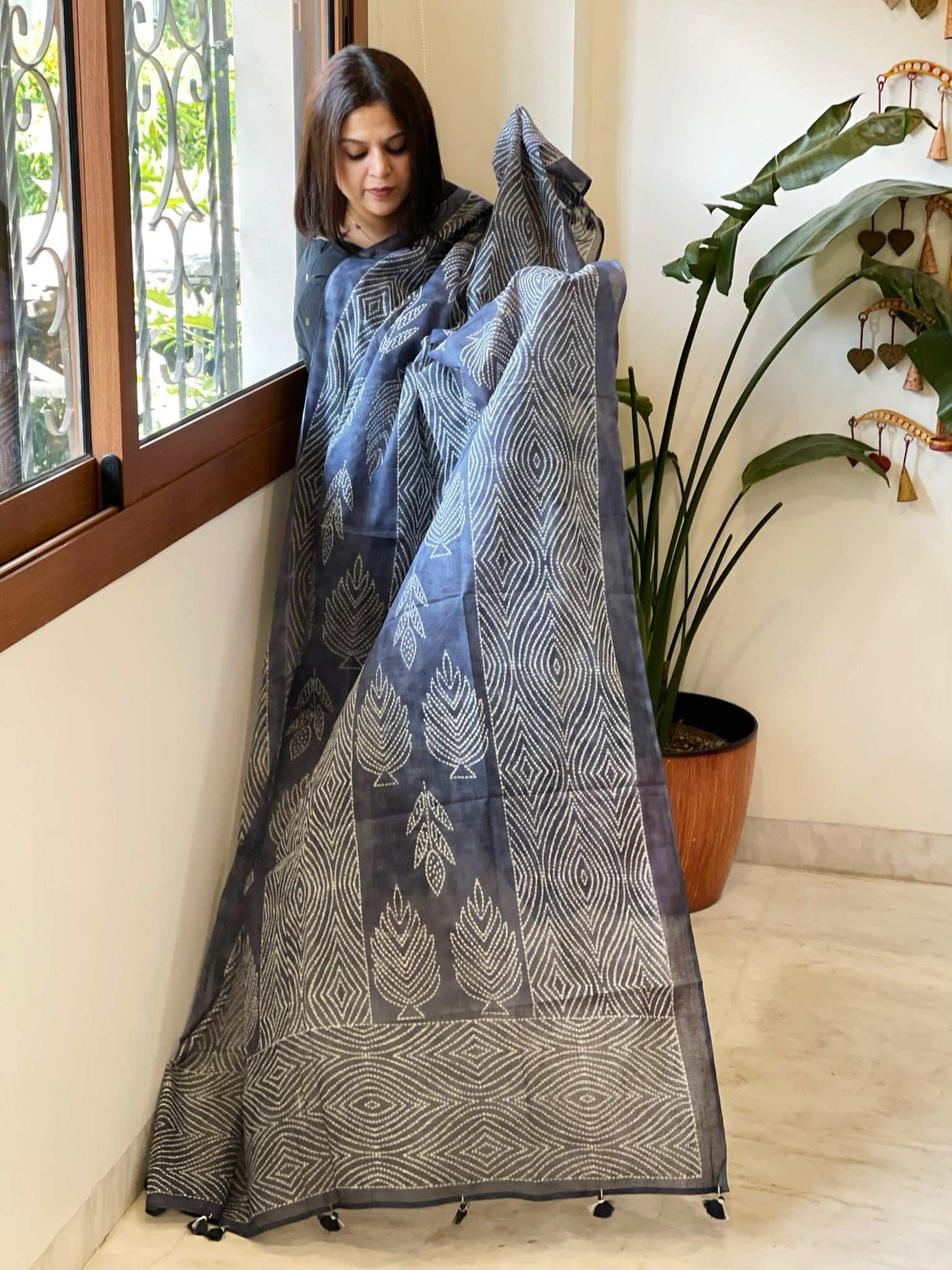 Blue Kota Cotton Handblock Printed Dupatta - Masakalee