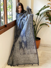 Blue Kota Cotton Handblock Printed Dupatta - Masakalee