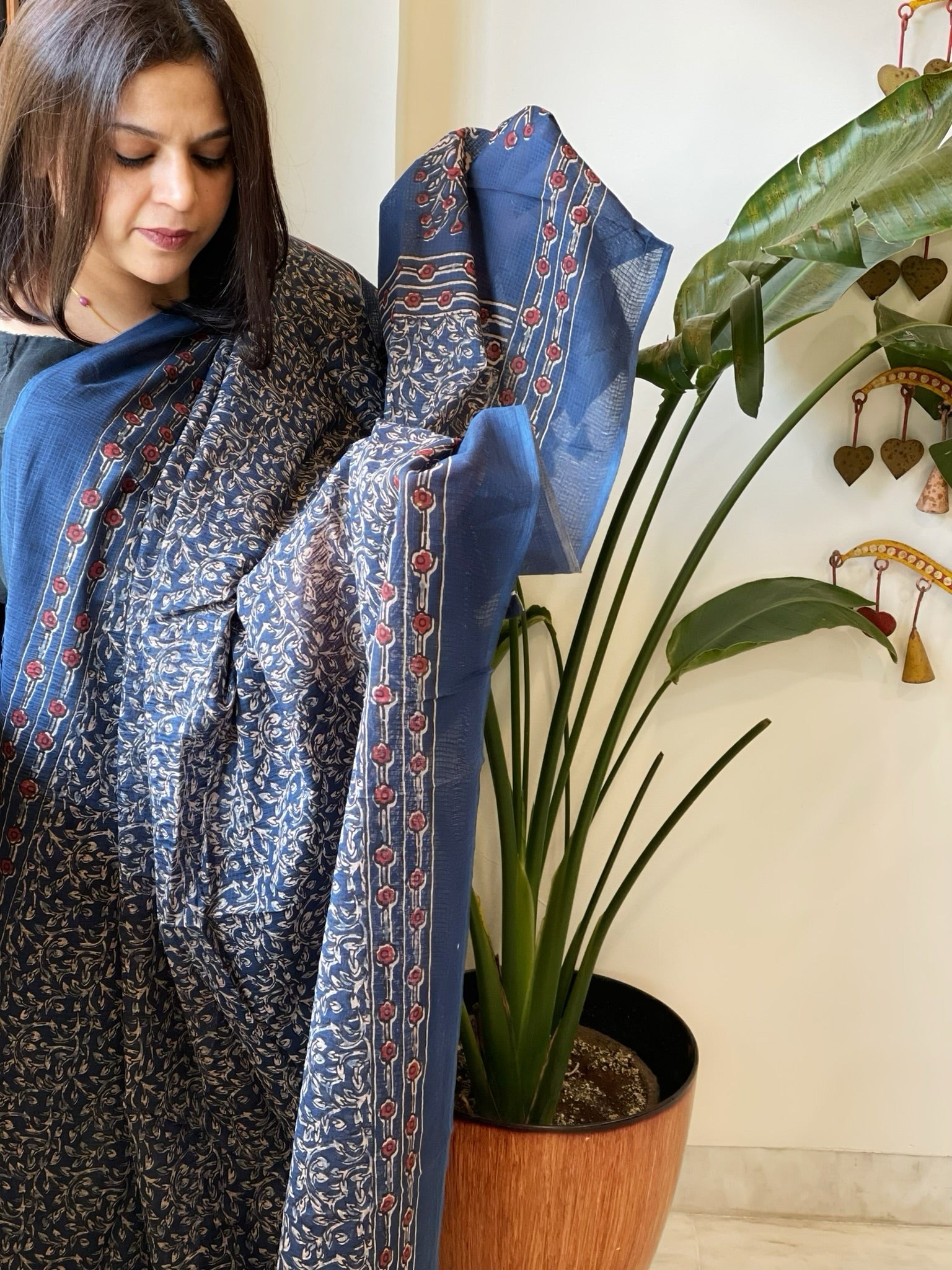 Blue Kota Cotton Handblock Printed Dupatta - Masakalee