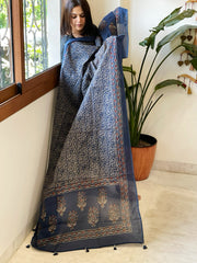 Blue Kota Cotton Handblock Printed Dupatta - Masakalee