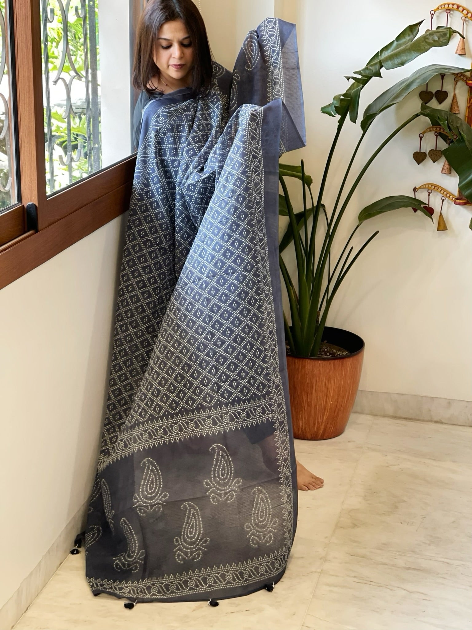 Blue Kota Cotton Handblock Printed Dupatta - Masakalee