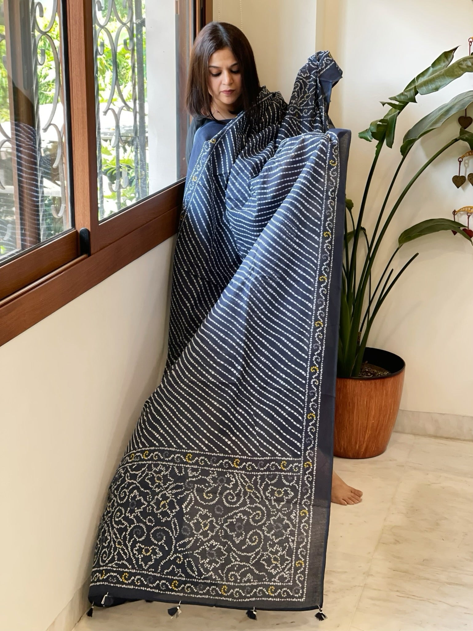 Blue Kota Cotton Handblock Printed Dupatta - Masakalee