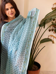 Blue Mul Cotton Handblock Printed Dupatta - Masakalee