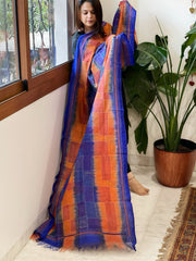 Blue, Orange Handmade Kantha Dupatta in Silk - Masakalee