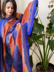 Blue, Orange Handmade Kantha Dupatta in Silk - Masakalee