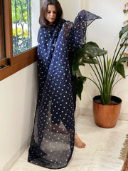 Blue Organza Dupatta with Pitta Work Butas and Gota Lace Border - Masakalee