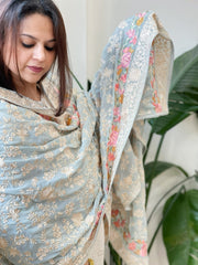 Blue Parsi Gara Embroidery Dupatta in Georgette - Masakalee