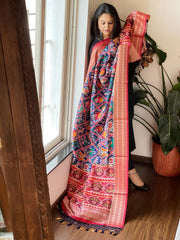 Blue Printed Patola Dupatta in Fine Art Silk - Masakalee