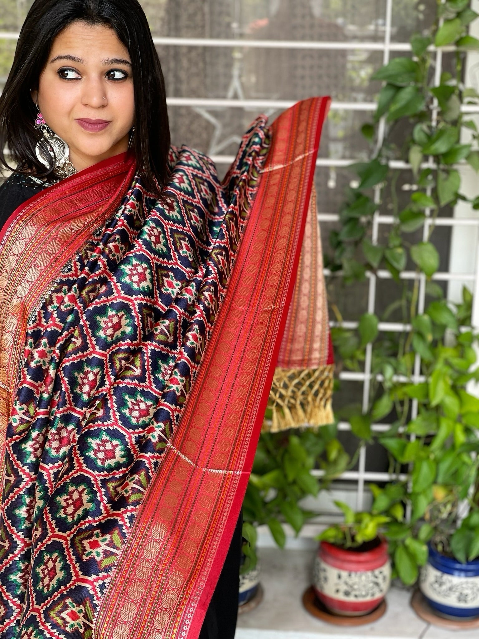 Blue Printed Patola Dupatta in Fine Art Silk - Masakalee