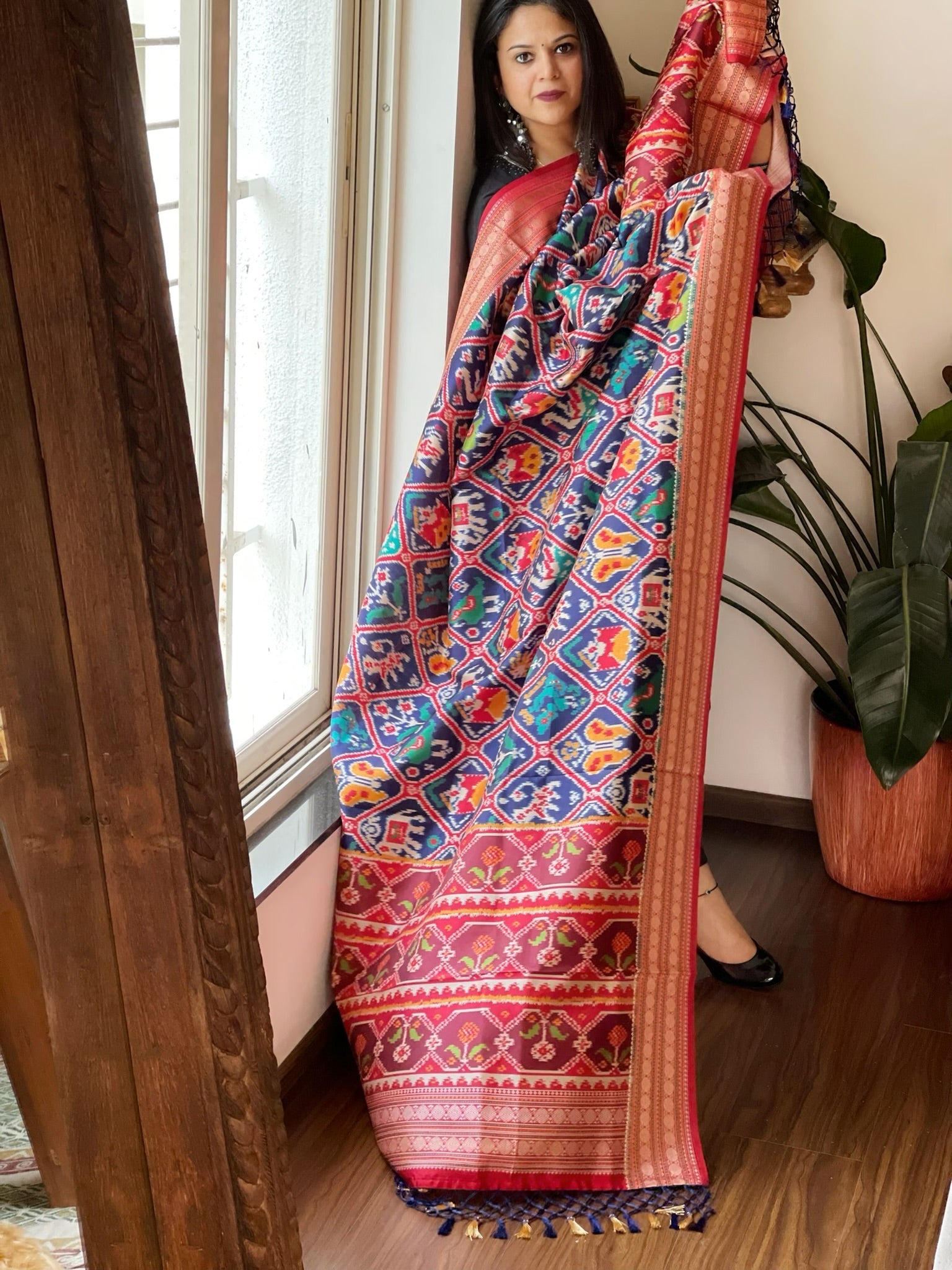 Blue Printed Patola Dupatta in Fine Art Silk - Masakalee