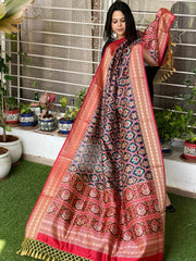 Blue Printed Patola Dupatta in Fine Art Silk - Masakalee