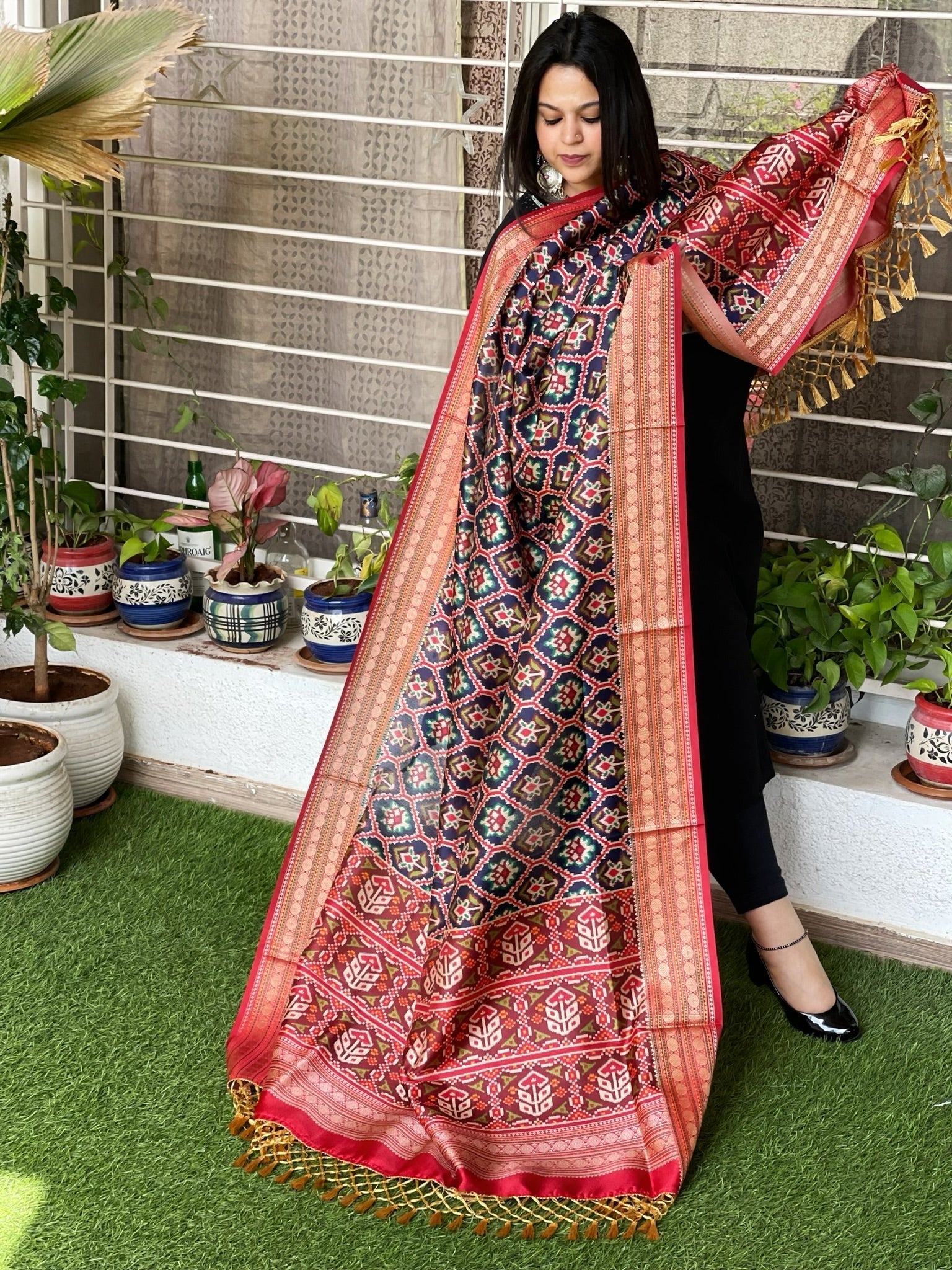 Blue Printed Patola Dupatta in Fine Art Silk - Masakalee