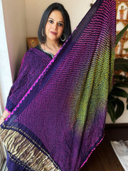 Blue Rai Bandhej Saree in Pure Gajji Silk - Masakalee