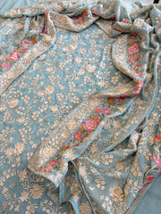 Blue Suit Set with Parsi Gara Embroidery in Georgette - Masakalee