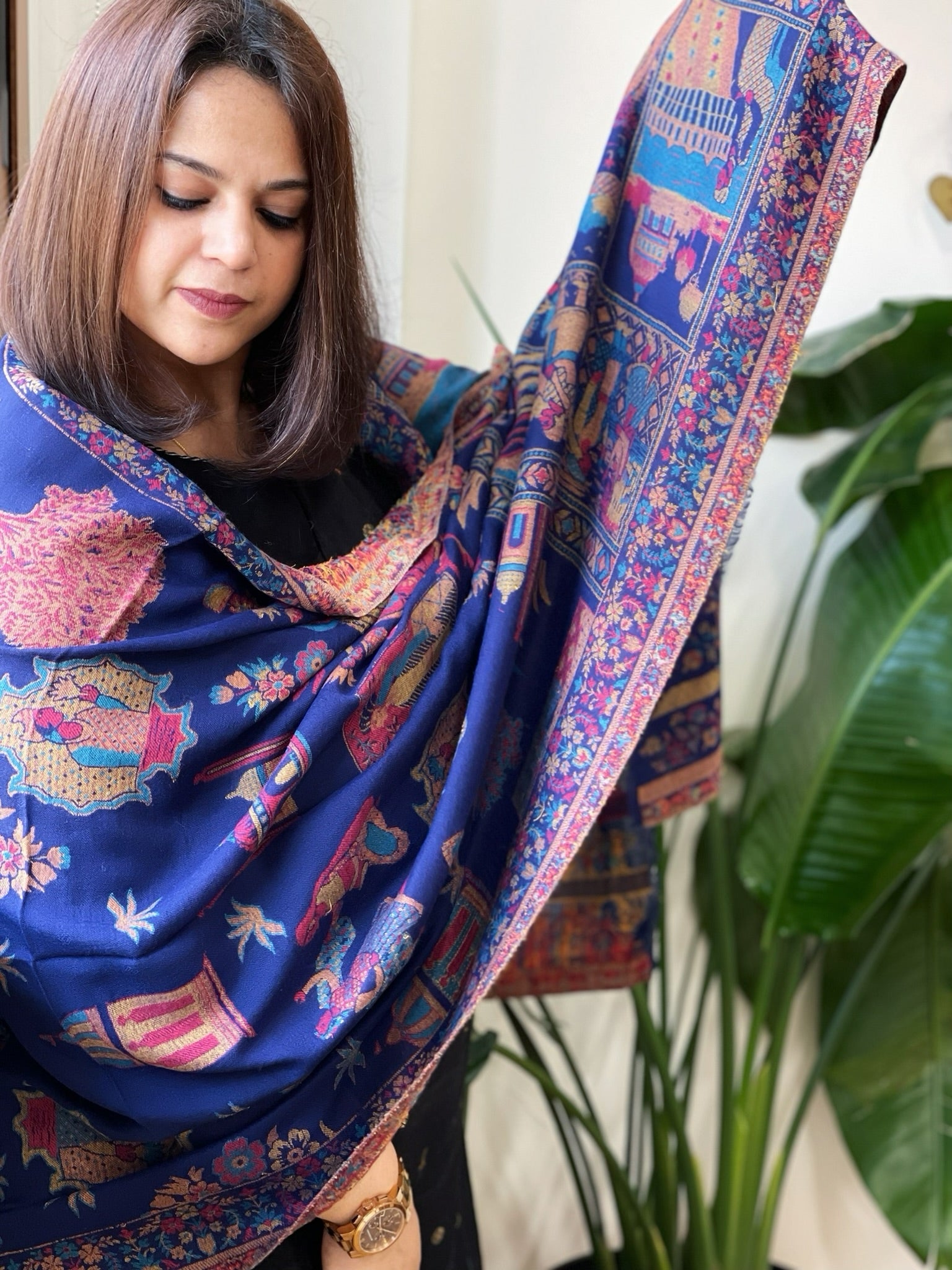 Blue Woven Kaani Jaal Pashmina Stole - Masakalee