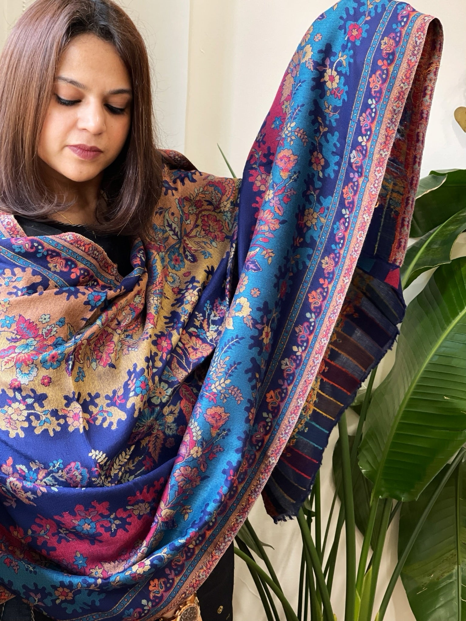 Blue Woven Kaani Jaal Pashmina Stole - Masakalee
