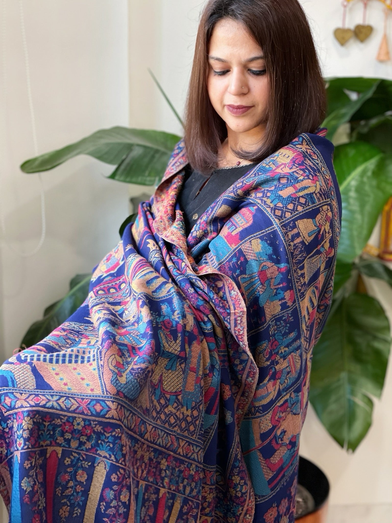 Blue Woven Kaani Jaal Pashmina Stole - Masakalee