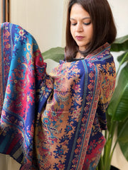 Blue Woven Kaani Jaal Pashmina Stole - Masakalee