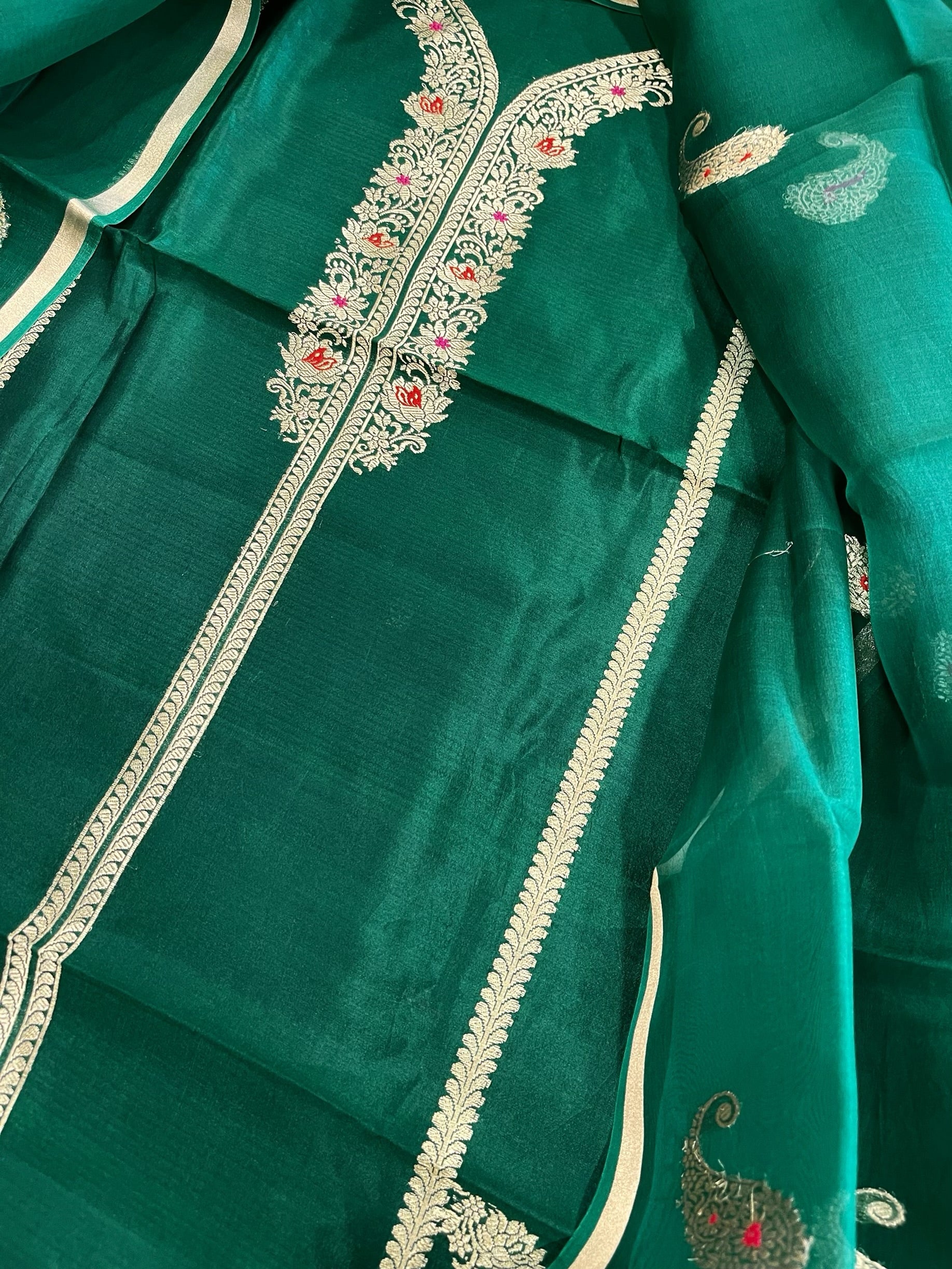 Bottle Green Designer Banarasi Suit Set in Pure Silk - Masakalee