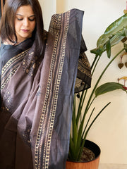 Brown Kota Cotton Handblock Printed Dupatta - Masakalee
