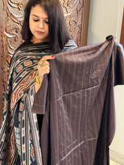 Brown Suit Set with Kantha Stitch Work on Glazed Cotton - Masakalee