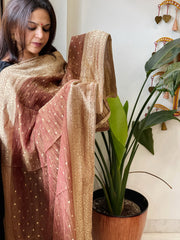 Brown Woven Banarasi Dupatta in Tissue - Masakalee