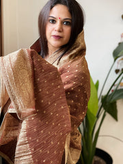 Brown Woven Banarasi Dupatta in Tissue - Masakalee