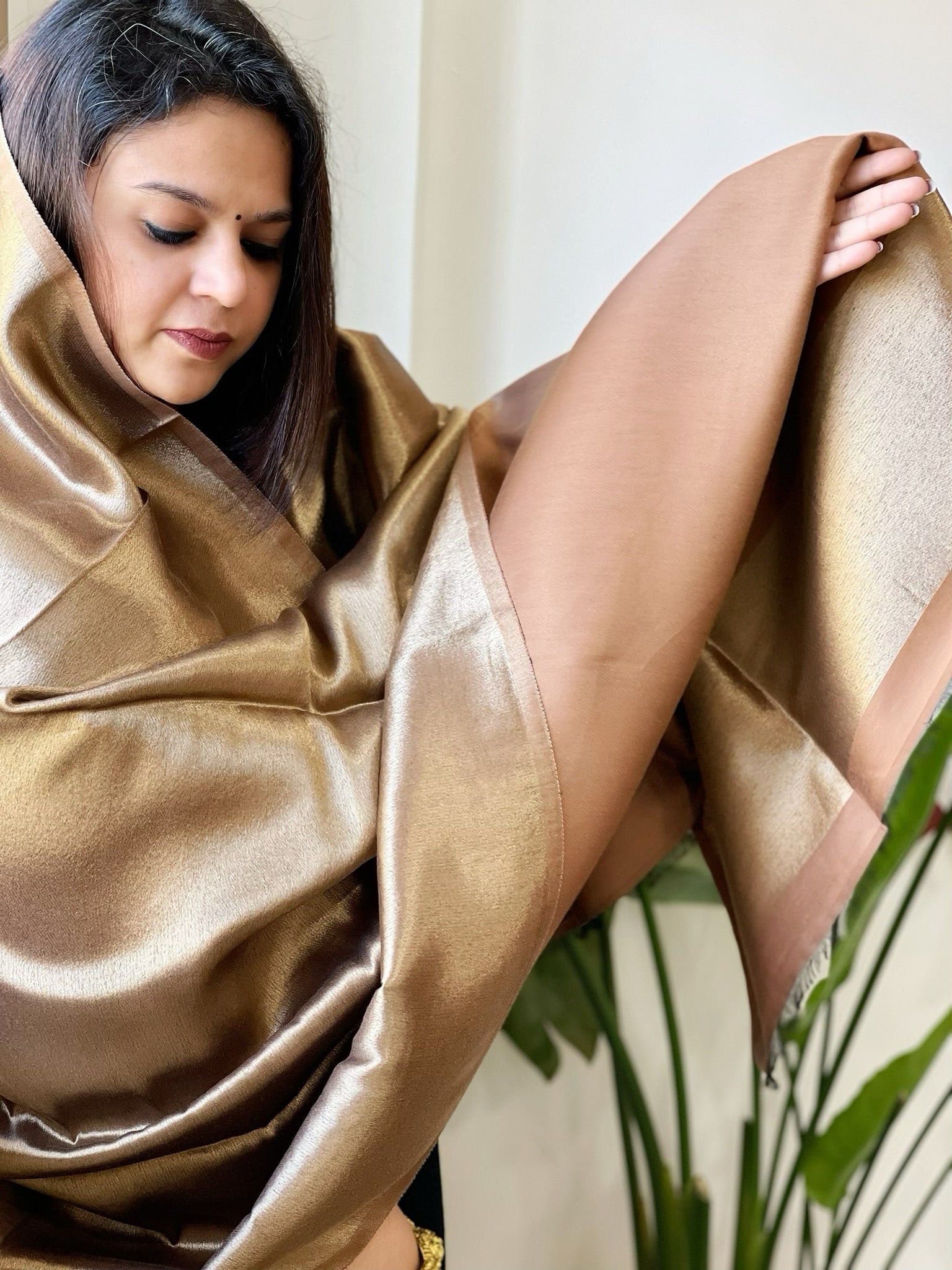 Brown Zari Reversible Woollen Shawl - Masakalee