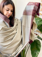 Brownish Grey Woven Kullu Woollen Shawl - Masakalee